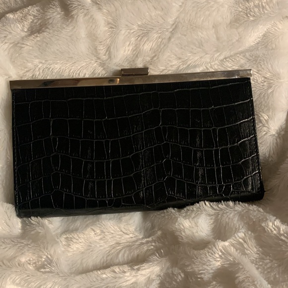 Black croc print clutch bag purse - Picture 6 of 10